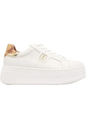 ALVIERO MARTINI 1A CLASSE Femme, Chaussures, Blanc, Taille: 38 EU Baskets Platform Blanches avec Imprimé Geo Classic