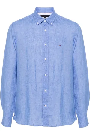 Tommy Hilfiger Homme, Chemises, Bleu, Taille: S Chemise en lin bleu avec broderie logo