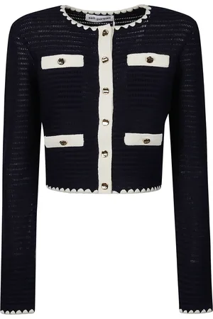 Self-Portrait Femme, Pulls, Bleu, Taille: 40 FR Cardigan à Bordure Contrastée