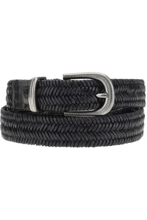 Brunello Cucinelli Femme, Accessoires, Noir, Taille: L Ceinture en Cuir Tressé avec Boucle Contrastante