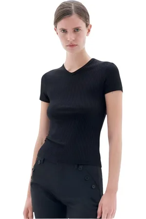 Filippa K Femme, Tops, Noir, Taille: 40 FR Tee-shirt noir col en V, style années 90
