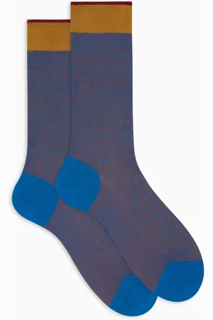 Gallo Homme, Sous-vêtements, Multicolore, Taille: S Chaussettes courtes en coton bleu clair pour hommes avec motif tissé géométrique
