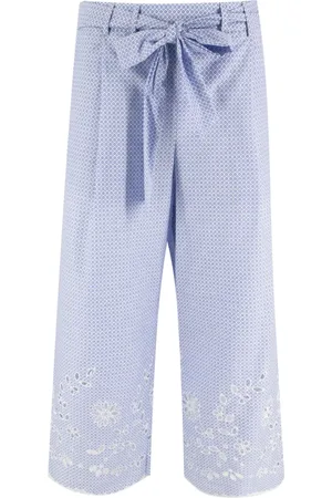 ERMANNO SCERVINO Femme, Pantalons, Bleu, Taille: 40 FR Pantalon en Dentelle Florale en Coton à Jambes Larges