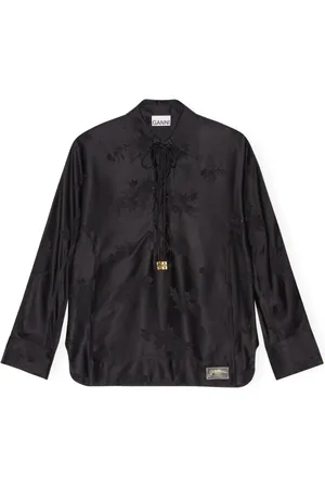 Ganni Femme, Blouses et Chemises, Noir, Taille: 42 FR Chemise Raglan en Satin Jacquard à Liens