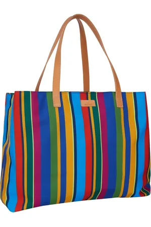 Gallo Femme, Sacs, Multicolore, Taille: ONE Size Sac de plage bleu pour femmes avec rayures multicolores et poignées en cuir