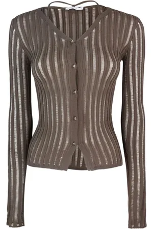 Patrizia Pepe Femme, Pulls, Brun, Taille: 38 FR Polo marron côtelé à col en V