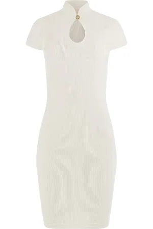 Guess Femme, Robes, Blanc, Taille: 38 FR Robe Bodycon Blanche avec Manche Évasée