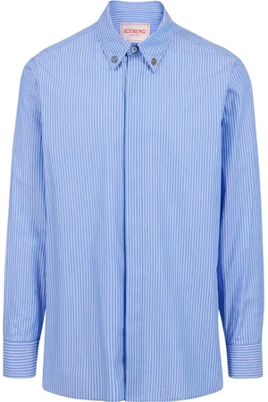Iceberg Homme, Chemises, Bleu, Taille: L Chemise en Coton à Rayures Bleues et Blanches