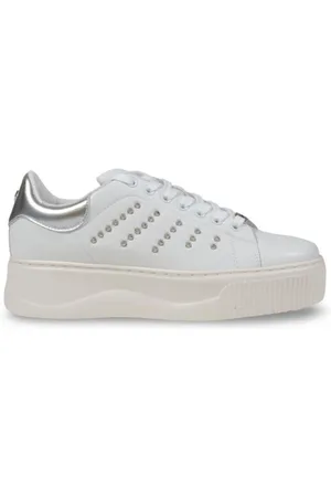 Cult Femme, Chaussures, Blanc, Taille: 39 EU Baskets blanches en cuir lacées