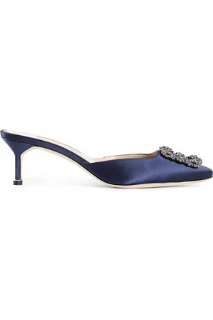 Manolo Blahnik Femme, Chaussures, Bleu, Taille: 37 EU Satin Bleu Boucle en Cristal Talon Aiguille