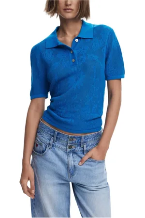 Desigual Femme, Tops, Bleu, Taille: 42 FR Haut bleu à boutons avec col classique