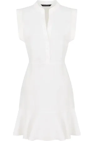 Armani Exchange Femme, Robes, Blanc, Taille: 36 FR Robe Blanche sans Manches avec Col Mandarin