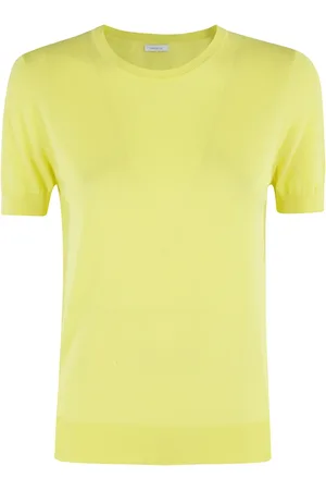 Malo Femme, Tops, Jaune, Taille: 36 FR T-shirt citron avec détails côtelés