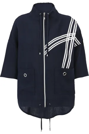 DORIS S Femme, Vestes, Bleu, Taille: 42 FR Veste en Lin Décontractée avec Imprimé Graphique