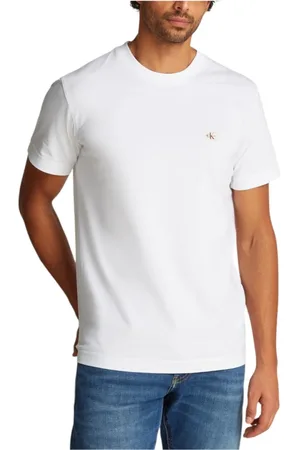 Calvin Klein Homme, Tops, Blanc, Taille: S T-shirt Blanc en Coton à Manches Courtes