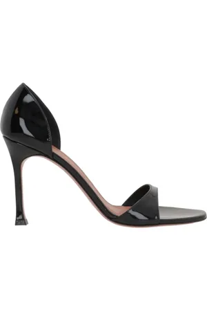 Amina Muaddi Femme, Chaussures, Noir, Taille: 36 EU Sandales à talons aiguilles en cuir verni noir
