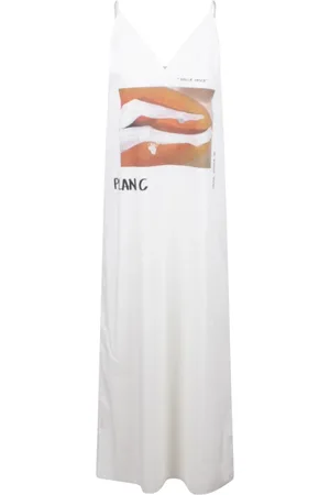 Plan C Femme, Robes, Blanc, Taille: 34 FR Robe Longue sans Manches avec Imprimé