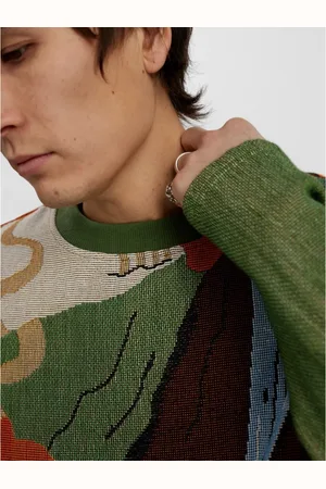 Anerkjendt Homme, Pulls, Multicolore, Taille: L Pull en Tricot Intarsia Vert