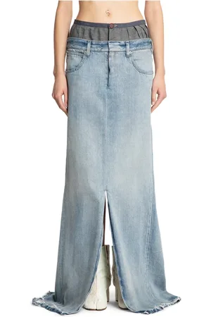 Maison Margiela Femme, Jupes, Bleu, Taille: 38 FR Jupe Longue en Denim avec Taille Boutonnée