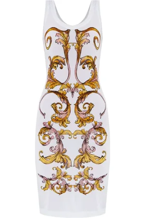 VERSACE Femme, Robes, Multicolore, Taille: 38 FR Robe Blanche Col en V