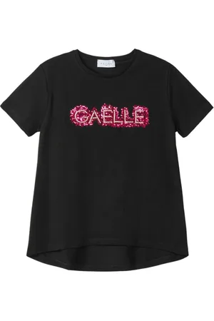 GAËLLE Femme, Tops, Noir, Taille: 38 FR Haut en Jersey à Manches Courtes Brodé à la Main