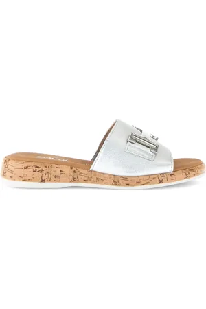 Gabor Femme, Chaussures, Gris, Taille: 43 EU Mules argentées en cuir lisse