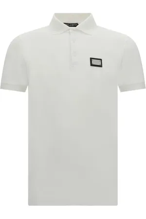 Dolce & Gabbana Homme, Tops, Blanc, Taille: L Polo en Coton à Col Côtelé