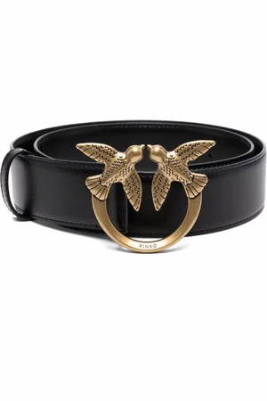 Pinko Femme, Accessoires, Noir, Taille: XS Ceinture en cuir noir avec logo doré