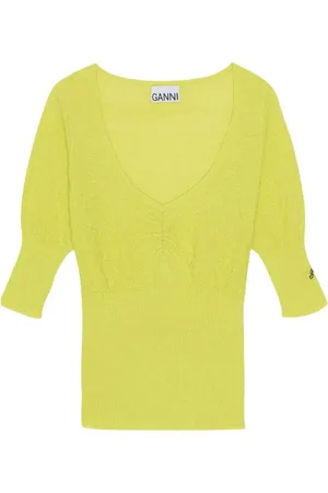 Ganni Femme, Pulls, Jaune, Taille: 36 FR Pull à col en dentelle