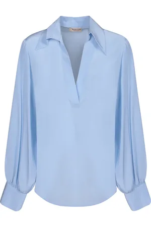 BLANCA Femme, Blouses et Chemises, Bleu, Taille: 44 FR Chemisier en Soie Bleu Col en V