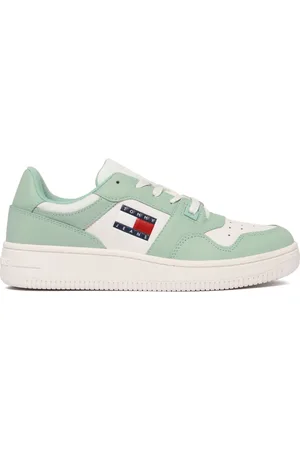 Tommy Hilfiger Femme, Chaussures, Vert, Taille: 42 EU Baskets en cuir vert et blanc