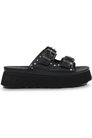 Cult Femme, Chaussures, Noir, Taille: 41 EU Chaussons en Cuir Noir avec Semelle en Caoutchouc