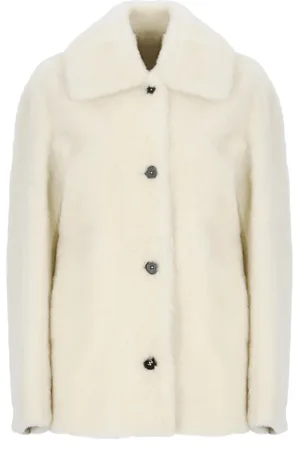Jil Sander Femme, Vestes, , Taille: 38 FR Manteau en Fourrure Ivoire avec Col et Poches