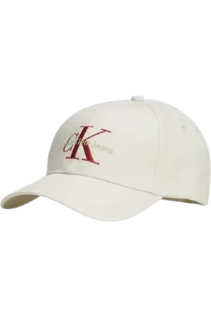 Calvin Klein Homme, Accessoires, , Taille: ONE Size Casquette Monogramme, Écru Coton Logo Brodé