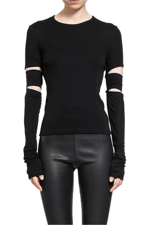 Helmut Lang Femme, Tops, Noir, Taille: 40 FR Haut en Jersey de Coton Doux avec Manches Découpées