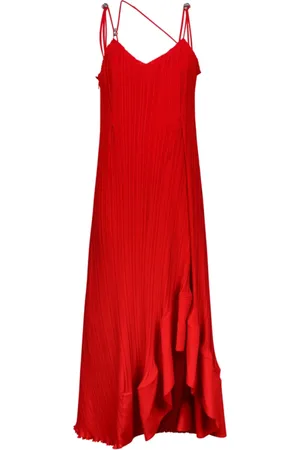 Lanvin Femme, Robes, Rouge, Taille: 38 FR Robe Longue Rouge Plissée avec Bretelles