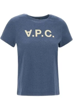 A.P.C. Femme, Tops, Bleu, Taille: 38 FR T-shirt Bleu avec Logo Col Rond