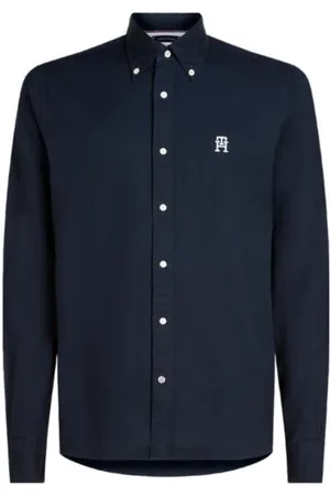 Tommy Hilfiger Homme, Chemises, Bleu, Taille: XL Chemise Bleu Foncé avec Logo Brodé