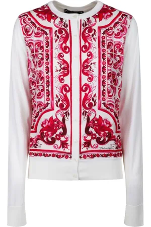 Dolce & Gabbana Femme, Pulls, Multicolore, Taille: 36 FR Cardigan Imprimé Maiolica Fuchsia