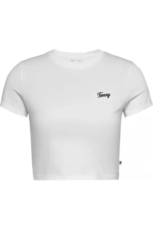 Tommy Hilfiger Femme, Tops, Blanc, Taille: 36 FR T-shirt Crop Blanc avec Broderie Logo