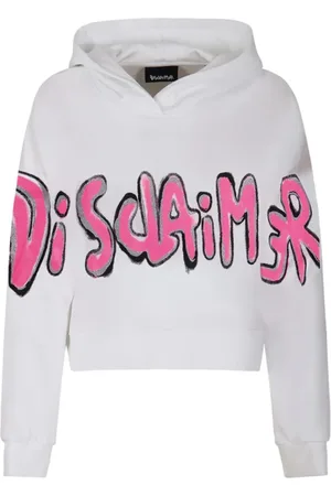 DISCLAIMER Femme, Sweatshirts et sweats à capuche, Blanc, Taille: 38 FR Crop Jersey Sweat à capuche Style Urbain