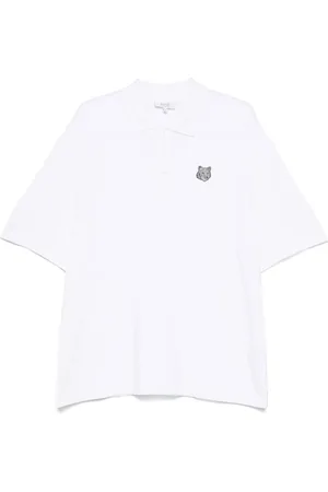 Maison Kitsuné Homme, Tops, Blanc, Taille: XL Pull Blanc à Boutons avec Manches Courtes