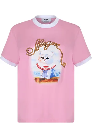 Msgm Femme, Tops, Rose, Taille: 40 FR T-shirt Rose à Imprimé Graphique