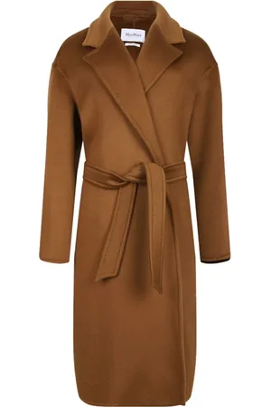 Max Mara Femme, Manteaux, Brun, Taille: 38 FR Manteau en Cuir Marron avec Ceinture Amovible