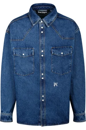Palm Angels Homme, Chemises, Bleu, Taille: M Veste en Denim Bleu avec Boutons Contrastants