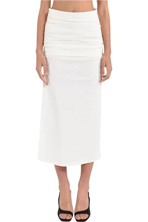 Pinko Femme, Jupes, Blanc, Taille: 36 FR Jupe Midi en Lin avec Boutons Latéraux