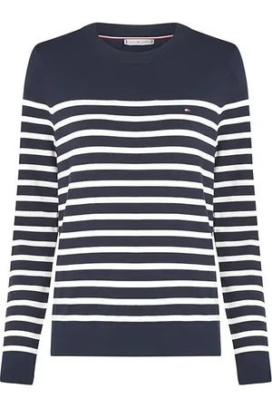 Tommy Hilfiger Femme, Pulls, Multicolore, Taille: 44 FR Pull Minimaliste en Coton avec Finition Côtelée