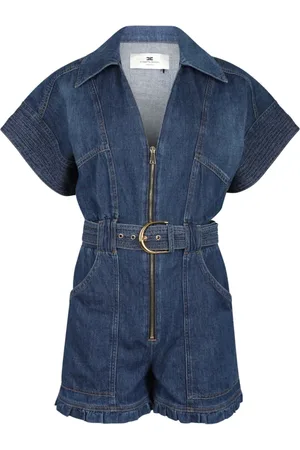 Elisabetta Franchi Femme, Combinaisons et Ensembles, Bleu, Taille: 42 FR Combinaison en Denim à Manches Larges