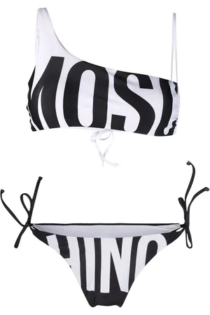 Moschino Femme, Maillots de bain, Blanc, Taille: 42 FR Ensemble Bikini Asymétrique Blanc Imprimé