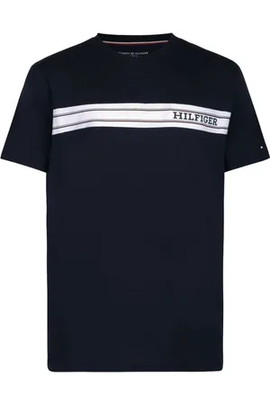 Tommy Hilfiger Homme, Tops, Noir, Taille: XL T-shirt bleu avec logo de marque